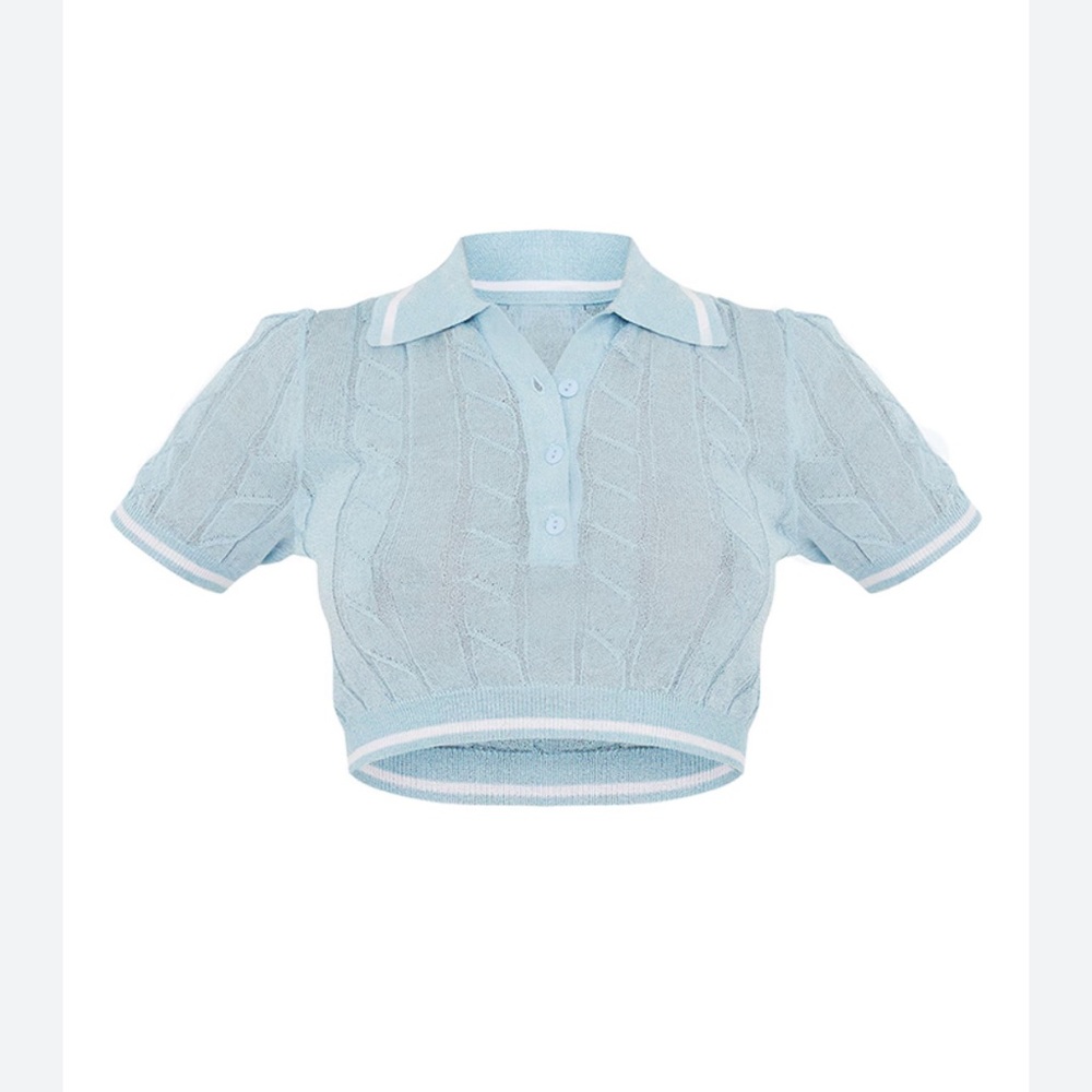 NWT PrettyLittleThing Blue Sheer Knit Top